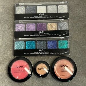 NYX Glitter Cream Palette and Rouge Blush Set bundle